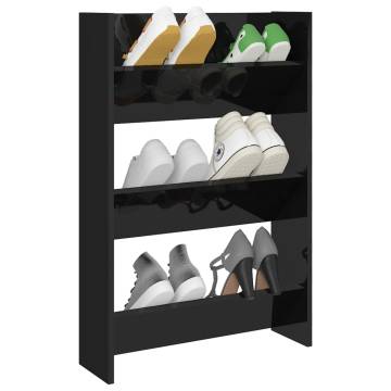 Wall Shoe Cabinet High Gloss Black | Space-Saving Storage