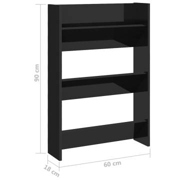 Wall Shoe Cabinet High Gloss Black | Space-Saving Storage