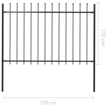 Garden Fence with Spear Top Steel 1.7x1.2 m Black | HipoMarket