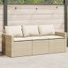 Garden Sofa with Cushions 3-Seater Beige Poly Rattan Colour wine red Quantity in Package 1 