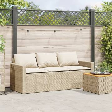 Beige 3-Seater Garden Sofa with Cushions - Relax Outdoors