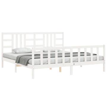 White Bed Frame with Headboard - 200x200 cm Solid Wood