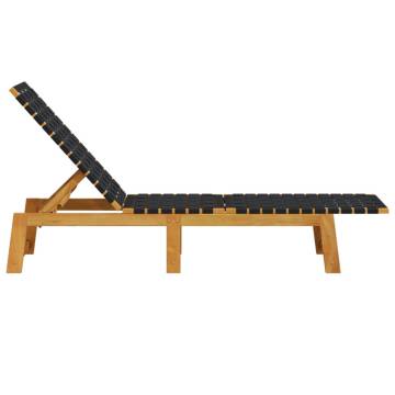 Sun Lounger Black Solid Wood Acacia & Fabric | HipoMarket UK