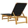 Sun Lounger Black Solid Wood Acacia & Fabric | HipoMarket UK