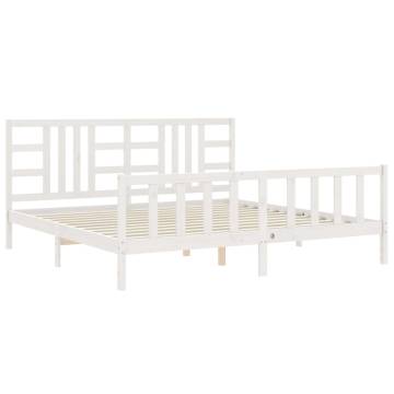 White Bed Frame with Headboard - 200x200 cm Solid Wood