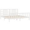 White Bed Frame with Headboard - 200x200 cm Solid Wood