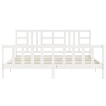 White Bed Frame with Headboard - 200x200 cm Solid Wood