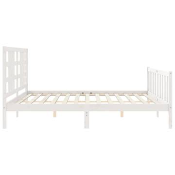 White Bed Frame with Headboard - 200x200 cm Solid Wood