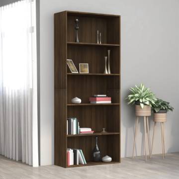 5-Tier Book Cabinet in Brown Oak - Stylish Storage Solution