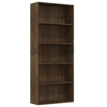 5-Tier Book Cabinet in Brown Oak - Stylish Storage Solution