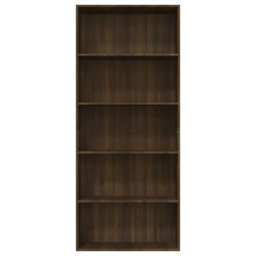 5-Tier Book Cabinet in Brown Oak - Stylish Storage Solution