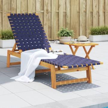 Sun Lounger with Table - Dark Blue Acacia Wood & Fabric