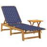 Sun Lounger with Table - Dark Blue Acacia Wood & Fabric