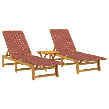 Sun Loungers Set with Table - Red Solid Acacia Wood