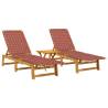 Sun Loungers Set with Table - Red Solid Acacia Wood