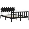 Black Bed Frame with Headboard - Solid Pine 140x190 cm | HipoMarket