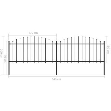 Garden Fence with Spear Top Steel - 3.4 m Black