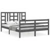 Stylish Grey Bed Frame with Headboard - 140x190 cm Solid Wood