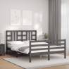 Stylish Grey Bed Frame with Headboard - 140x190 cm Solid Wood