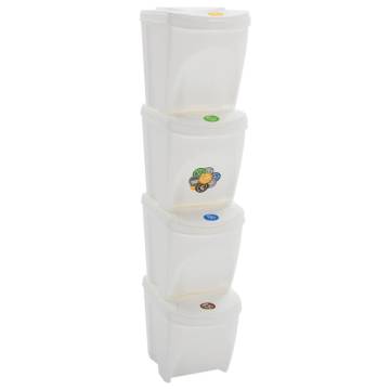 Stackable Garbage Bin Boxes - 4 pcs White 100L Polypropylene