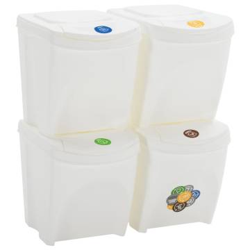 Stackable Garbage Bin Boxes - 4 pcs White 100L Polypropylene