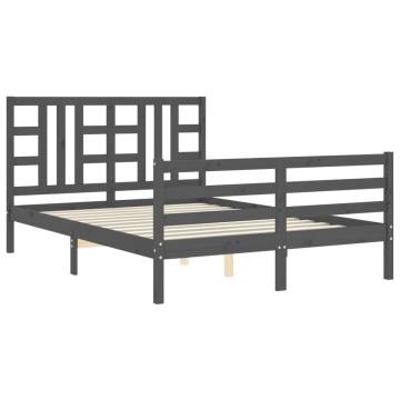 Stylish Grey Bed Frame with Headboard - 140x190 cm Solid Wood