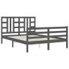 Stylish Grey Bed Frame with Headboard - 140x190 cm Solid Wood