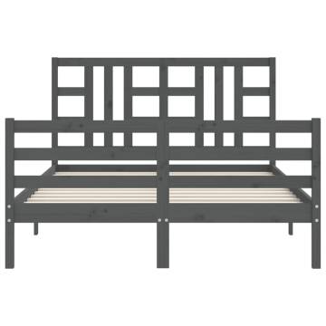 Stylish Grey Bed Frame with Headboard - 140x190 cm Solid Wood