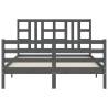 Stylish Grey Bed Frame with Headboard - 140x190 cm Solid Wood