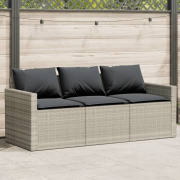 Garden Sofa with Cushions - 3-Seater Light Grey Poly Rattan