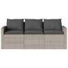 Garden Sofa with Cushions - 3-Seater Light Grey Poly Rattan