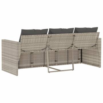 Garden Sofa with Cushions - 3-Seater Light Grey Poly Rattan