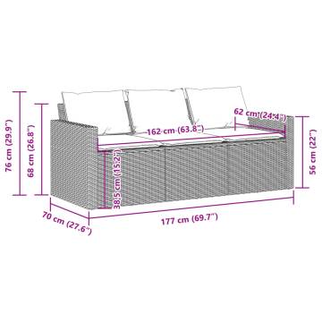 Garden Sofa with Cushions - 3-Seater Light Grey Poly Rattan