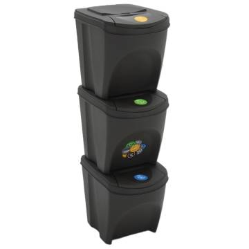 Stackable Garbage Bin Boxes - 75L Polypropylene - 3 pcs Grey