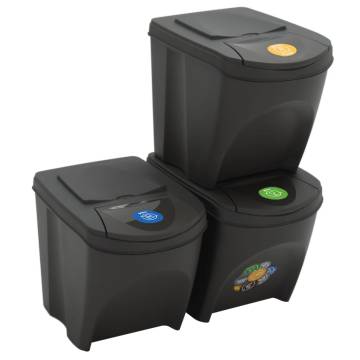 Stackable Garbage Bin Boxes - 75L Polypropylene - 3 pcs Grey