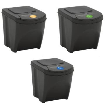 Stackable Garbage Bin Boxes - 75L Polypropylene - 3 pcs Grey