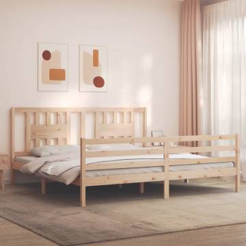 Solid Wood Bed Frame with Headboard - 200x200 cm | Hipo Market