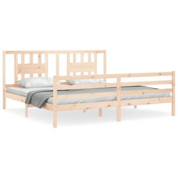 Solid Wood Bed Frame with Headboard - 200x200 cm | Hipo Market