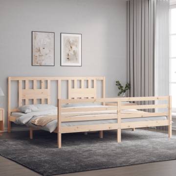 Solid Wood Bed Frame with Headboard - 200x200 cm | Hipo Market