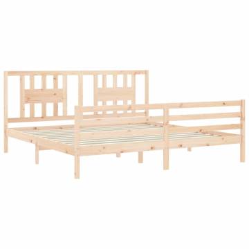 Solid Wood Bed Frame with Headboard - 200x200 cm | Hipo Market