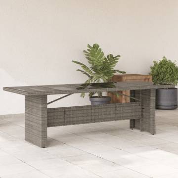 Garden Table with Glass Top - Grey Poly Rattan 240x90 cm