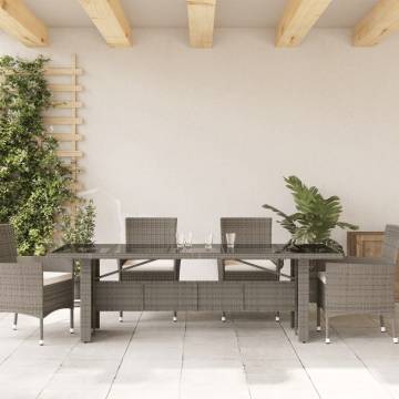 Garden Table with Glass Top - Grey Poly Rattan 240x90 cm