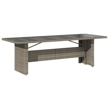 Garden Table with Glass Top - Grey Poly Rattan 240x90 cm