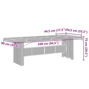 Garden Table with Glass Top - Grey Poly Rattan 240x90 cm