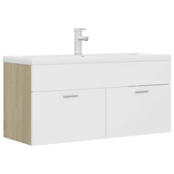 Stylish Sink Cabinet with Basin - White & Sonoma Oak