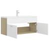 Stylish Sink Cabinet with Basin - White & Sonoma Oak