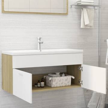 Stylish Sink Cabinet with Basin - White & Sonoma Oak