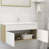 Stylish Sink Cabinet with Basin - White & Sonoma Oak