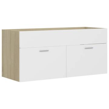 Stylish Sink Cabinet with Basin - White & Sonoma Oak