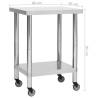 Stainless Steel Kitchen Work Table with Wheels - 80x30x85 cm